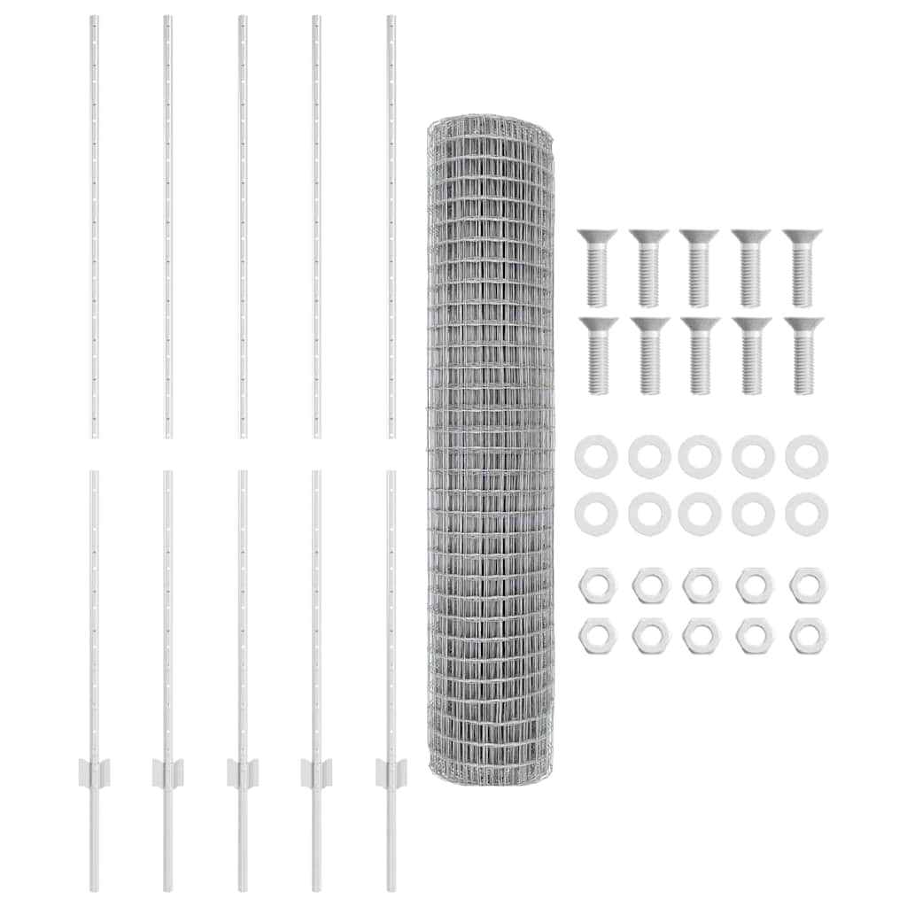 vidaXL Ευρωπαϊκός Φράχτης με 10 Στήλους Ασημί 1,5x10 μ Ατσάλι