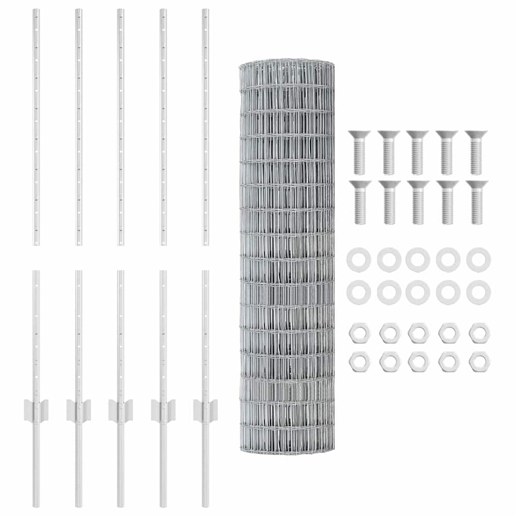 vidaXL Ευρωπαϊκό Φράκτη με 10 Πόλους Αλουμινίου 1x10 μ Ατσάλι