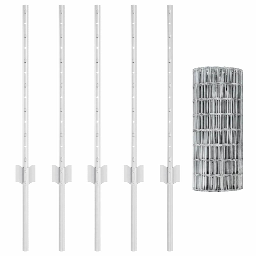 vidaXL Euro Fence με 5 Υποστηρίγματα Ασήμι 0,6x10 μ Ατσάλι