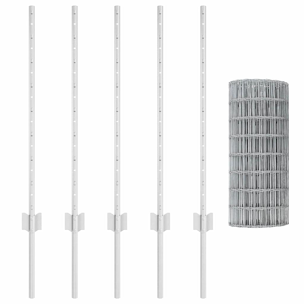 vidaXL Ευρωπαϊκός Φράκτης με 5 Στήλες Ασημί 0,8x10 μ Ατσάλι