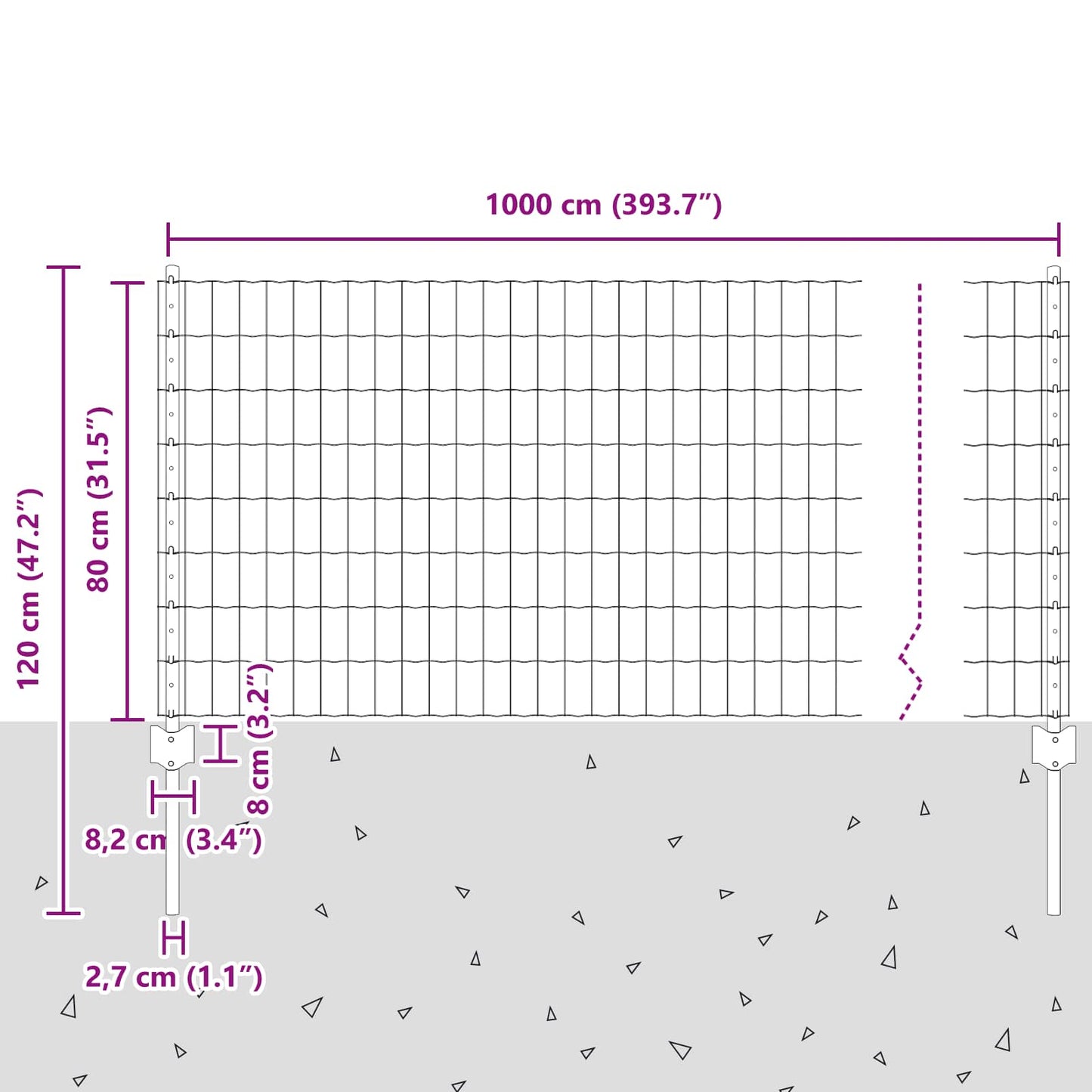 vidaXL Περίφραξη Euro με Στήλη 10 x 0,8 μ Γαλβανισμένος Χάλυβας Ασημί