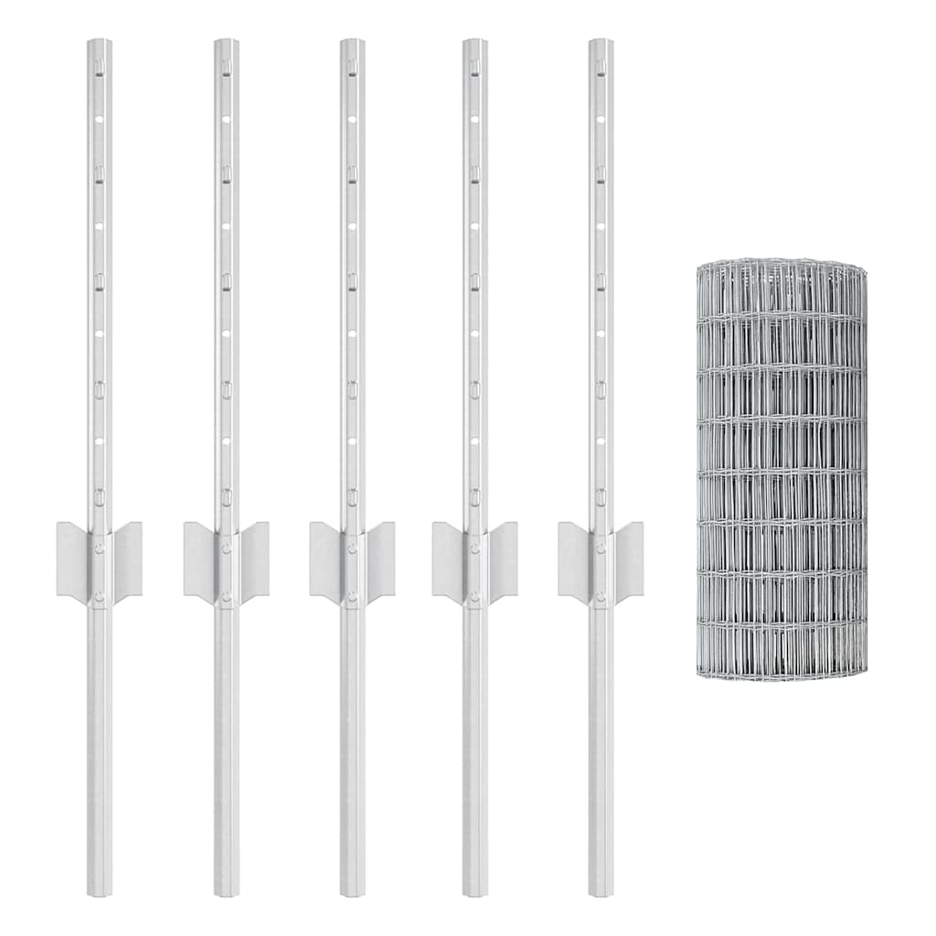 vidaXL Ευρωπαϊκό Φράχτη με 5 Στηρίγματα Ασήμι 0,4x10 μ Χάλυβας