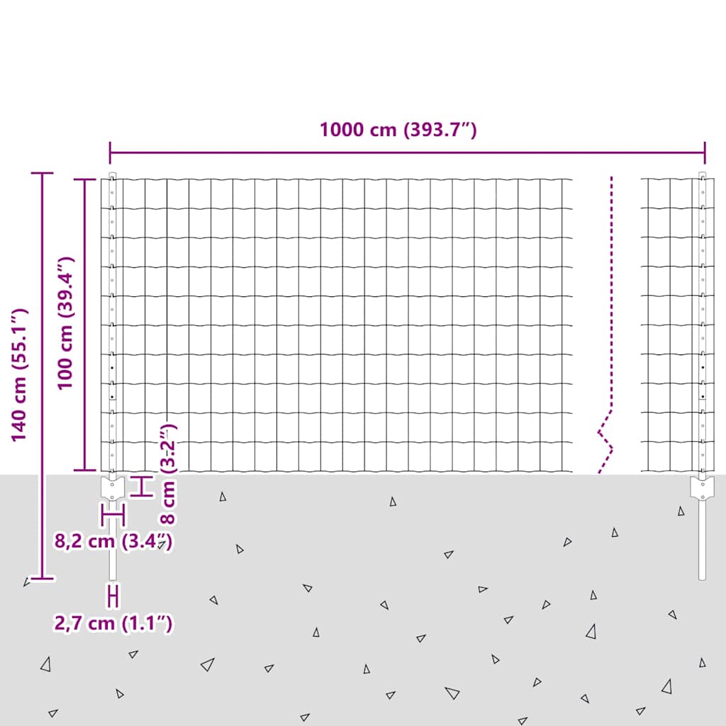 vidaXL Ευρωπαϊκό Φράχτη με 10 Σιδερένιες Κολόνες Ασημί 1x10 μ Ατσάλι