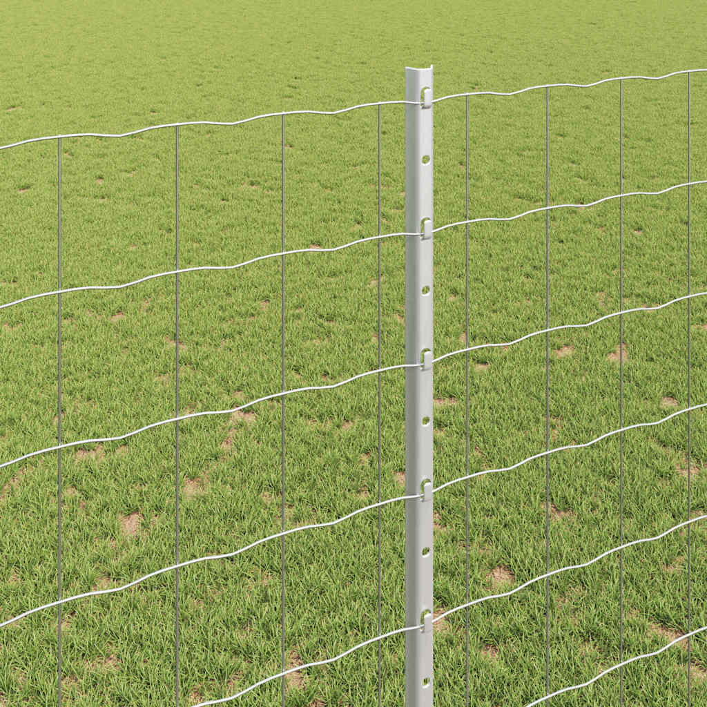 vidaXL Ευρωπαϊκός Φράκτης με 10 Σιδερένιους Πόλους Ασημί 1,4x10 μ Σίδηρος