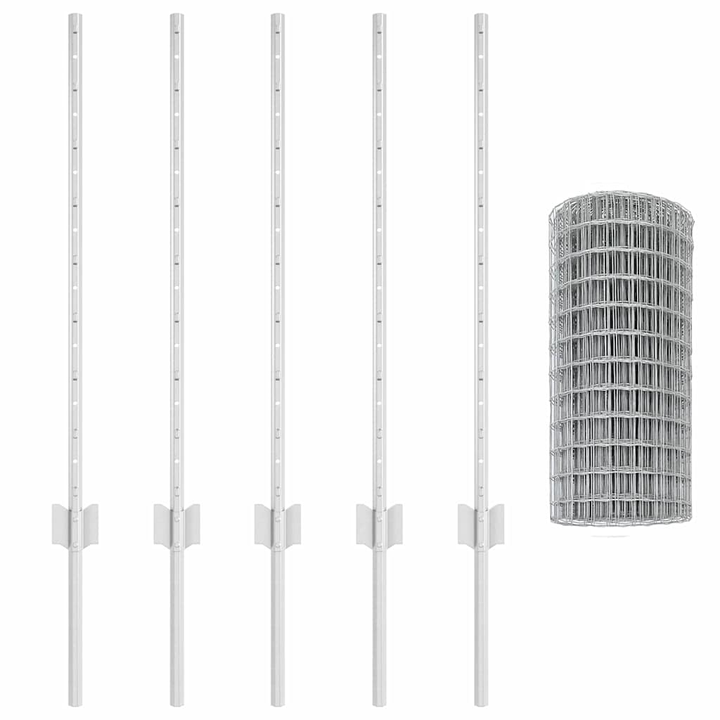 vidaXL Ευρωπαϊκό Φράκτη με 5 Υποστηρίγματα Ασημί 0,8x10 μ Ατσάλι