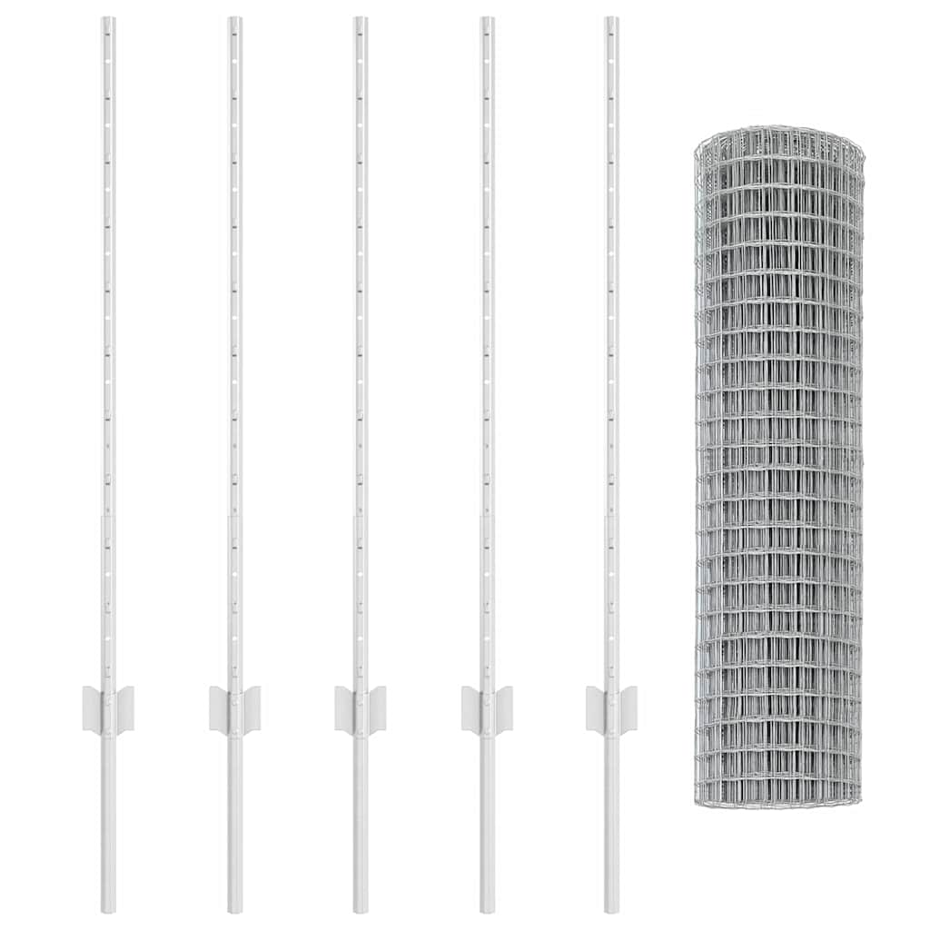 vidaXL Φράκτης Euro με 10 U Πόλους Ασημί 1x10 μ Ατσάλι