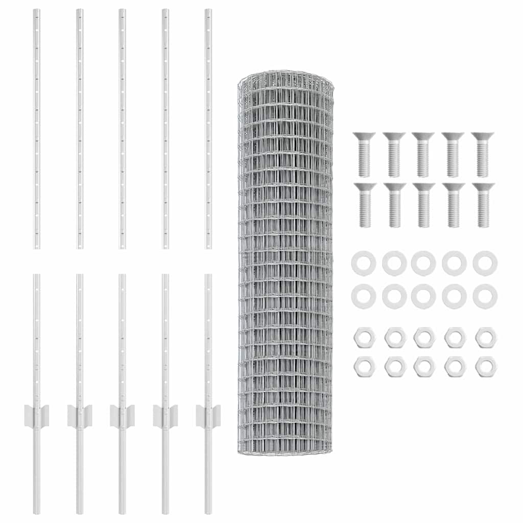 vidaXL Φράκτης Euro με 10 U Πόλους Ασημί 1x10 μ Ατσάλι