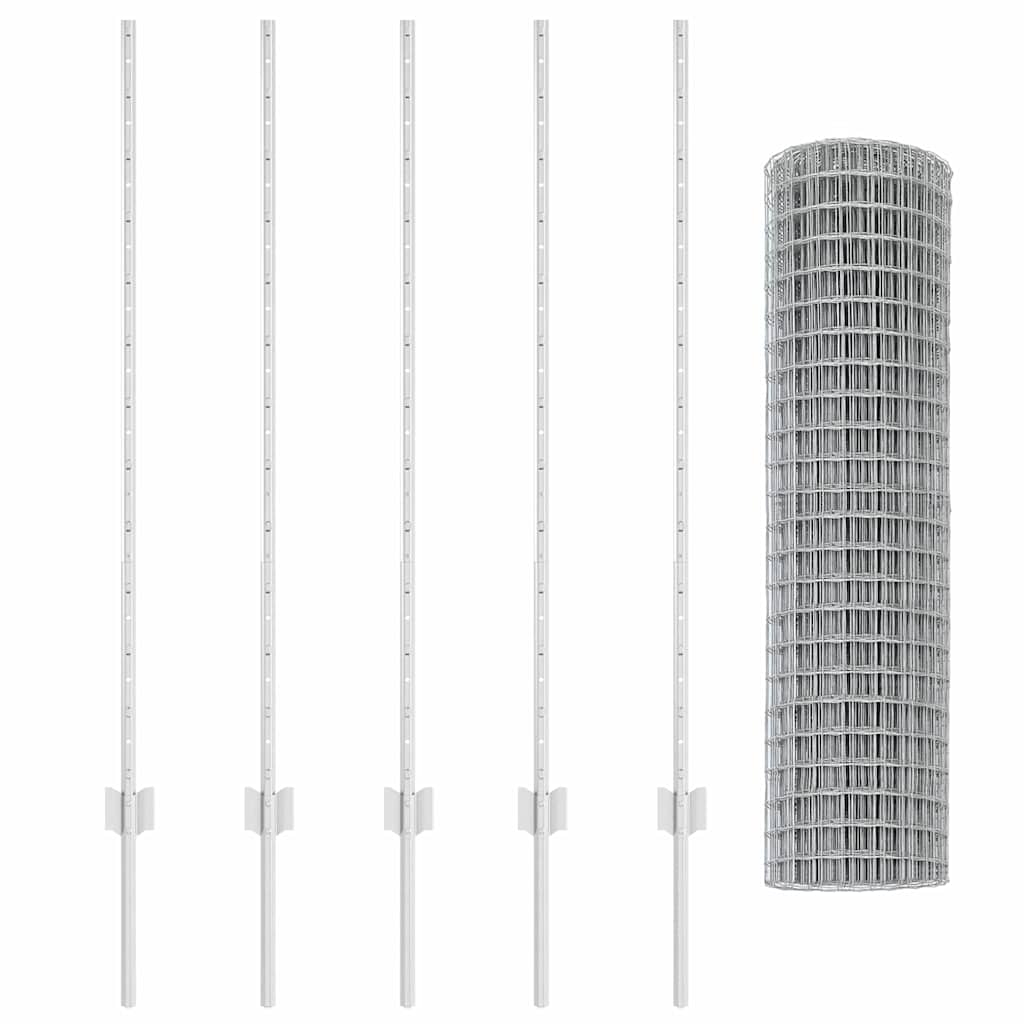 vidaXL Ευρωπαϊκό Φράχτη με 10 Στήλες Ασημί 1,2x10 μ Μέταλλο