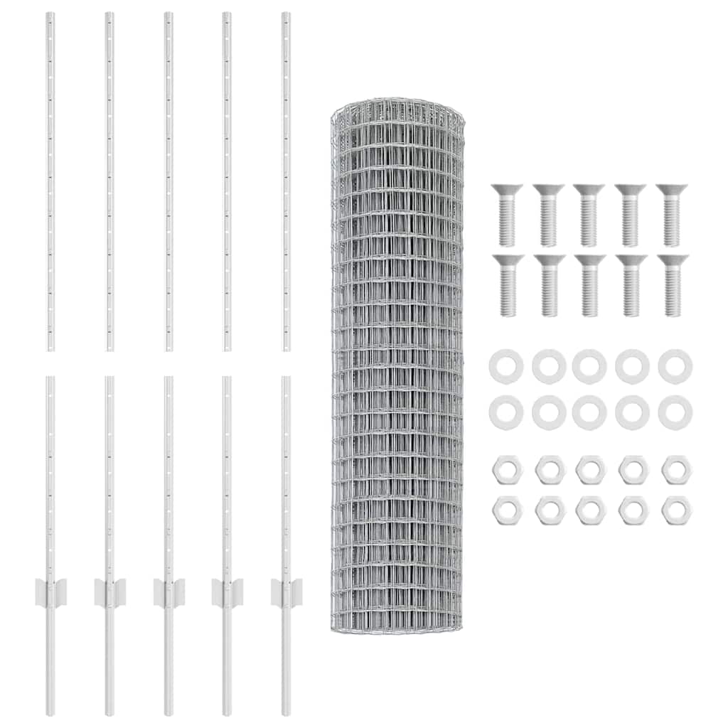 vidaXL Ευρωπαϊκό Φράχτη με 10 Στήλες Ασημί 1,2x10 μ Μέταλλο