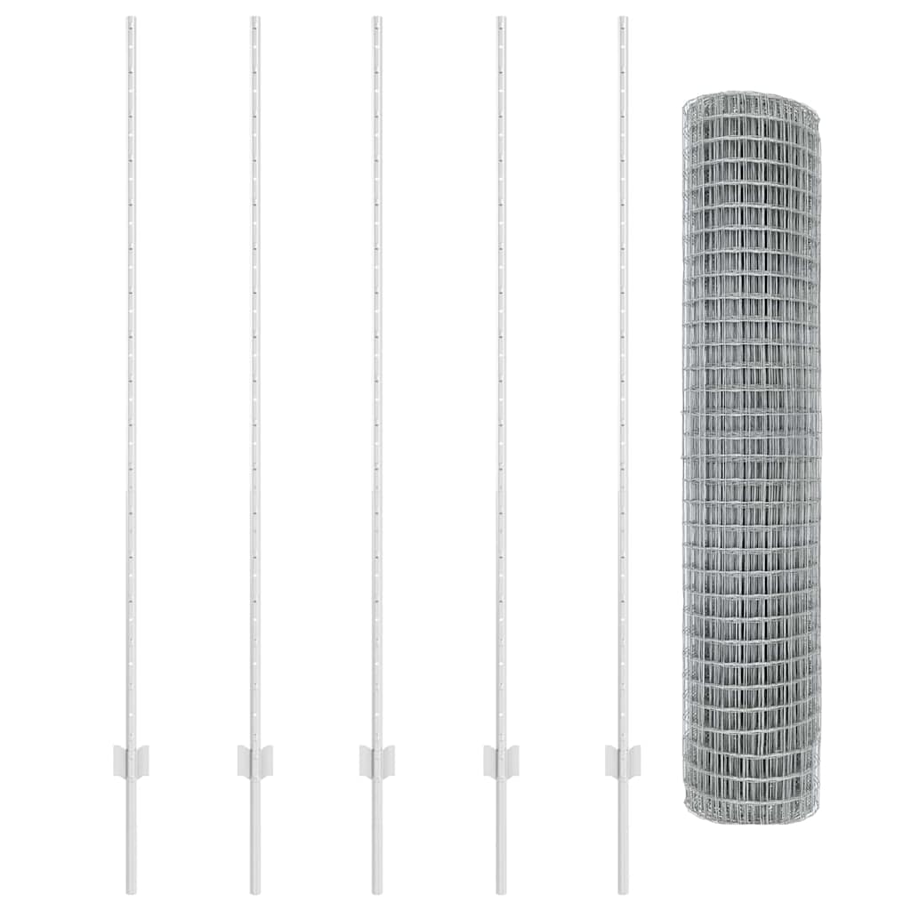 vidaXL Ευρωπαϊκό Φράχτη με 10 Υποστηρίγματα Ασημί 1,6x10 μ Ατσάλι