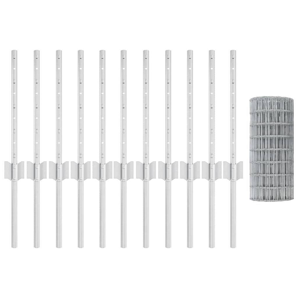vidaXL Ευρωπαϊκό Φράχτη με 11 Πόλους Ασημί 0,4x25 μ Ατσάλι