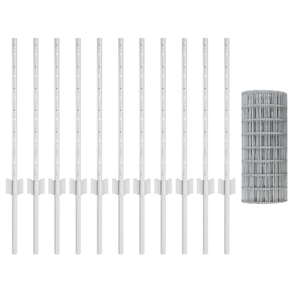 vidaXL Ευρωπαϊκό φράχτη με 11 αναρτήσεις Ασημί 0,6x25 μ Ατσάλι