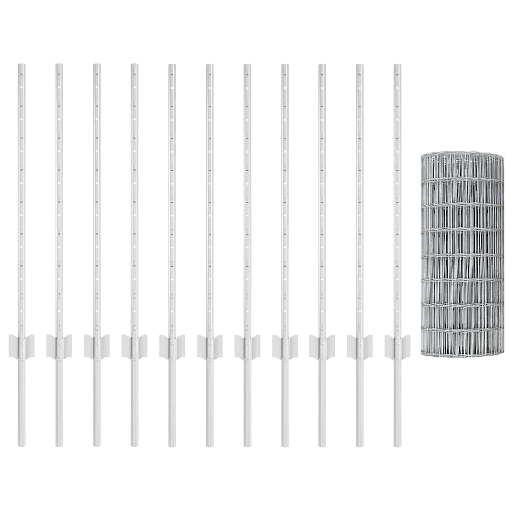 vidaXL Ευρωπαϊκή Φράχτης με 11 Στήλες Ασημί 0,8x25 μ Ατσάλι