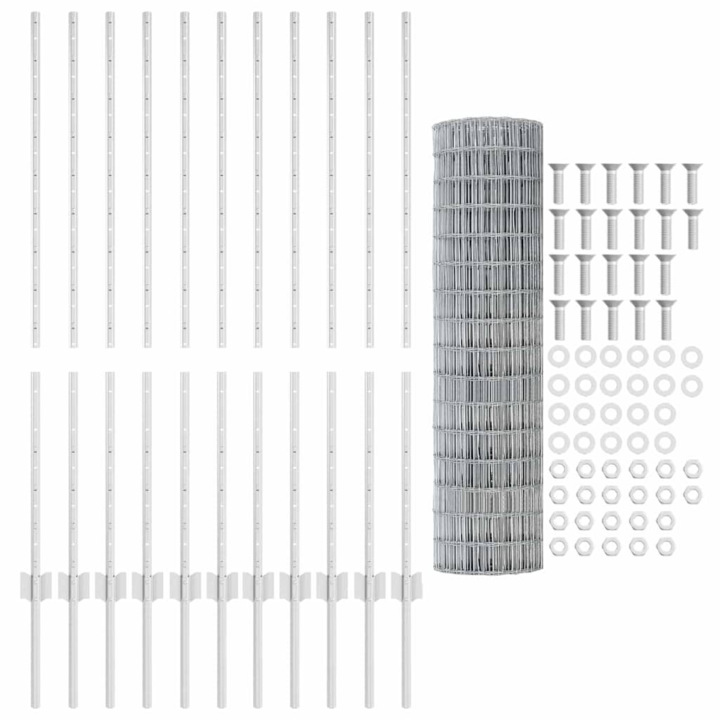 vidaXL Ευρωπαϊκό Φράχτη με 22 U Πόλους Ασημί 1,2x25 μ Ατσάλι