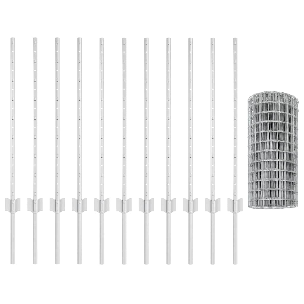 vidaXL Ευρωπαϊκό Φράχτη με 11 Στηρίγματα Ασημί 0,8x25 μ Ατσάλι
