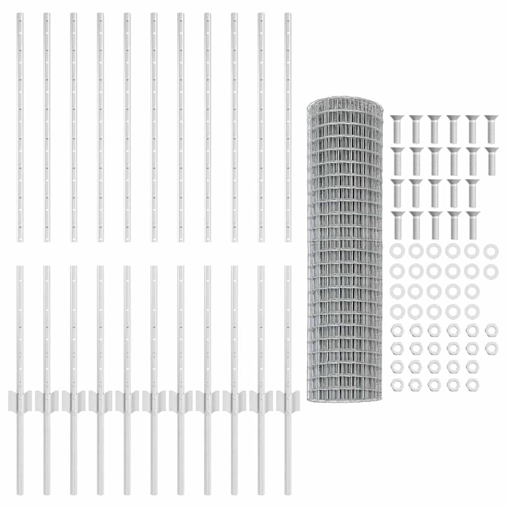 vidaXL Ευρωπαϊκός Φράκτης με 22 Στήλες Ασημί 1x25 μ Χάλυβας