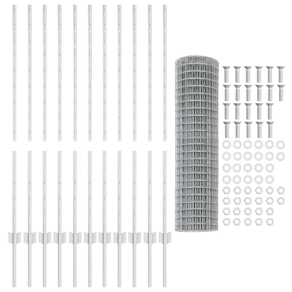 vidaXL Ευρωπαϊκός Φράκτης με 22 Στήλες Αλουμινίου Ασημί 1,2x25 μ Ατσάλι