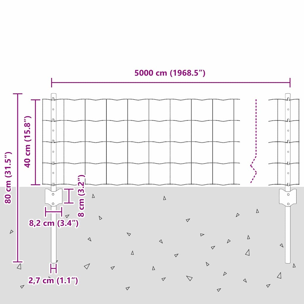 vidaXL Φράχτης Euro με 11 U Πόδια Ασημί 0.4 x 50 μ Ατσάλι