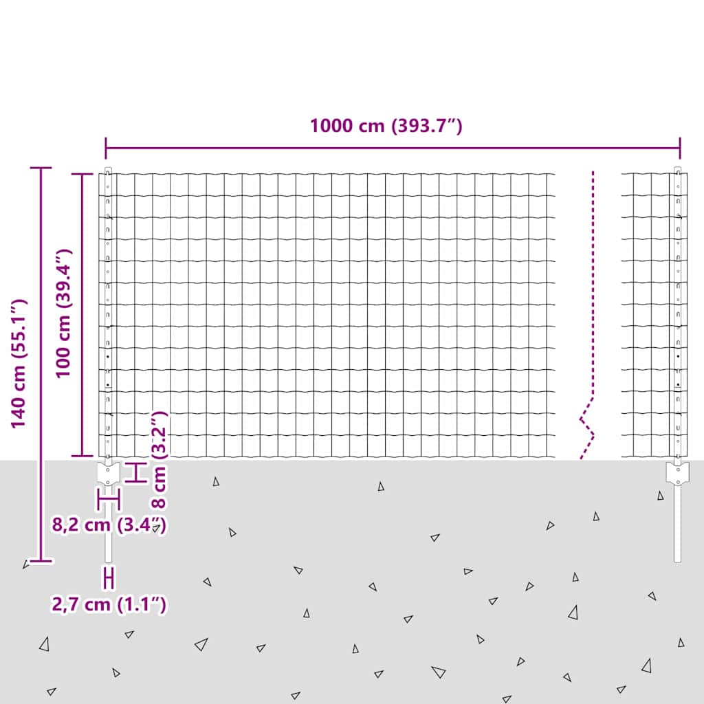 vidaXL Ευρωπαϊκός φράχτης με 10 U υποστήριξη Ασημί 1x10 μ Μετάλλου