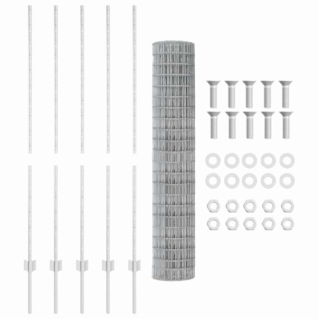 vidaXL Ευρωπαϊκό Φράχτη με 10 Στήλες Ασημί 1,4x10 μ Ατσάλι