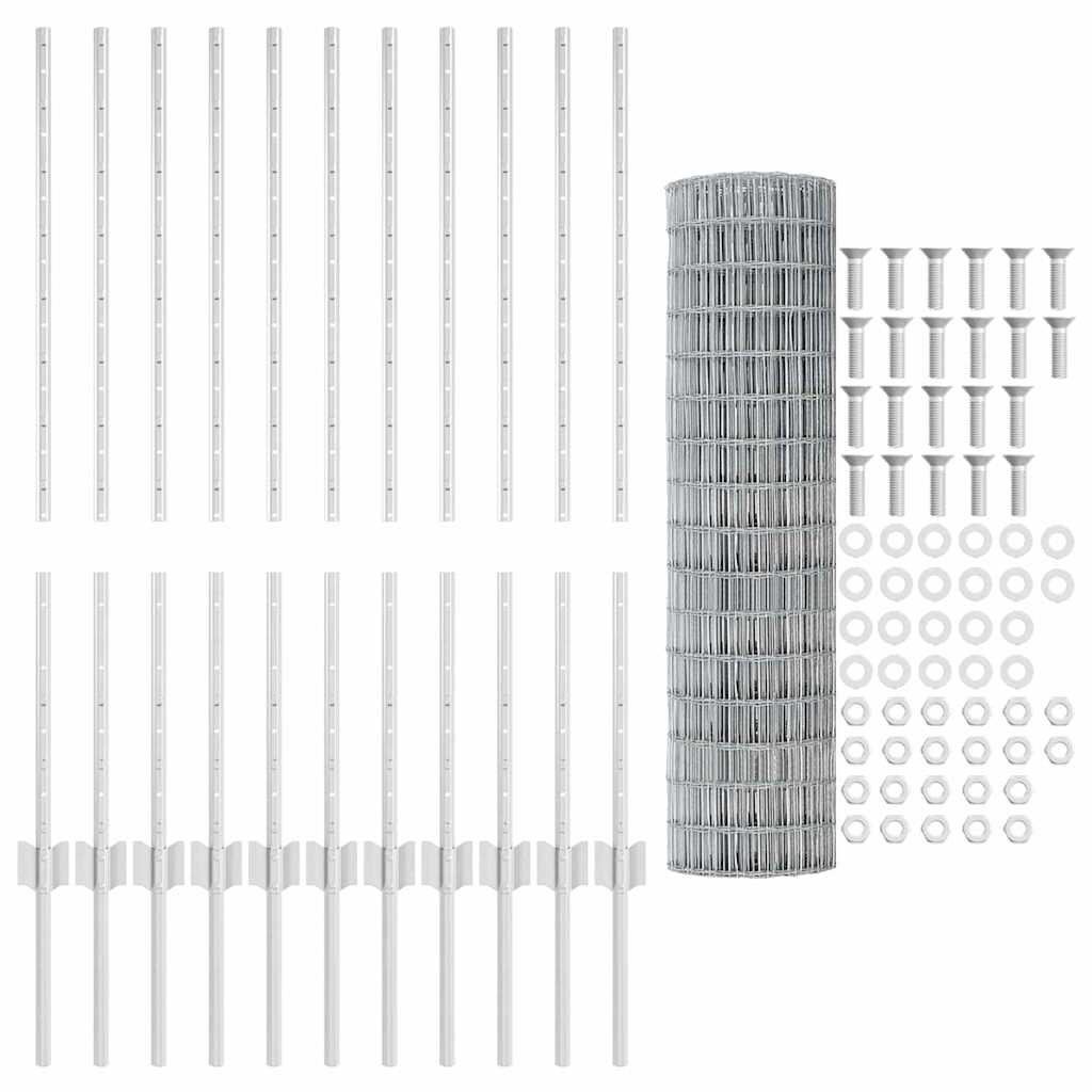 VidaXL Ευρωπαϊκό Φράκτη με 22 Υποστηρίγματα Ασημί 1x25 μ Χάλυβας