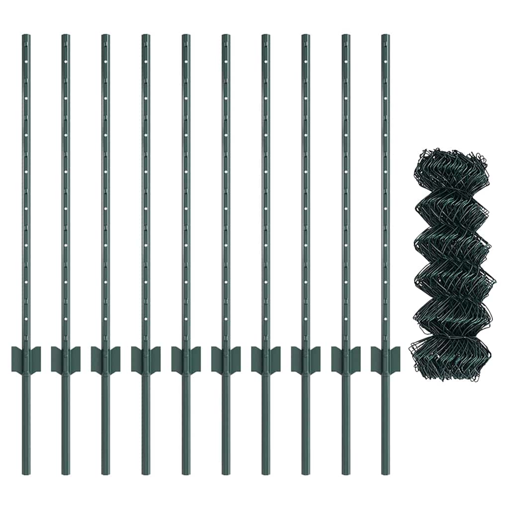 vidaXL Φράχτης Αλυσίδας με 10 Στύλους U Πράσινος 0.8x10 μ Χάλυβας