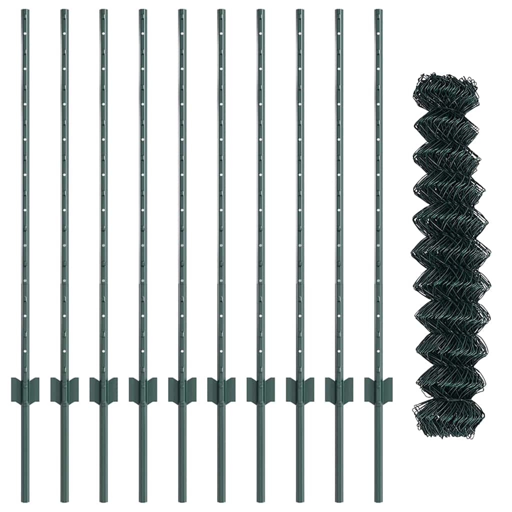 vidaXL Φράκτης Αλυσίδας με 10 U Posts Πράσινος 1x10 μ Ατσάλι