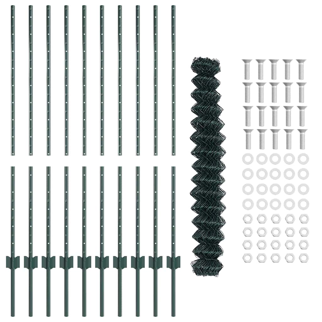 vidaXL Φράκτης από Αλυσίδα με 10 U Posts Πράσινος 1.2x10 μ Σιδερένιο