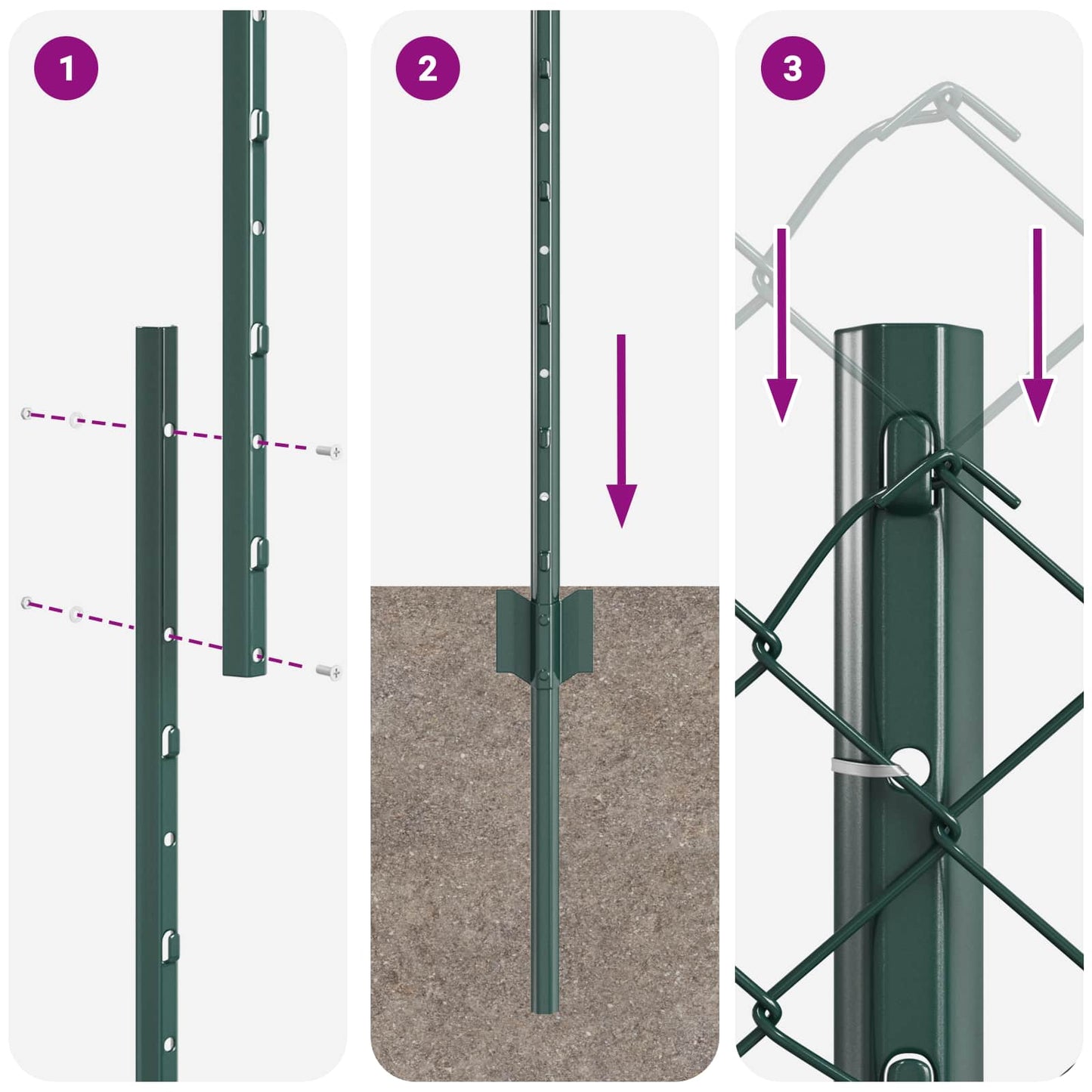vidaXL Φράχτης αλυσίδας με στήλη 10 x 1,6 m PVC-Επικαλυμμένο Ατσάλι