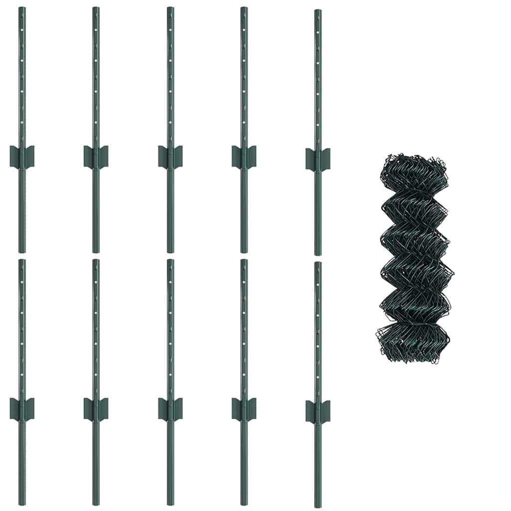 vidaXL Περιφράξη με Αλυσίδα με 10 Δοκίδες Πράσινο 0.4x10 μ Χάλυβα