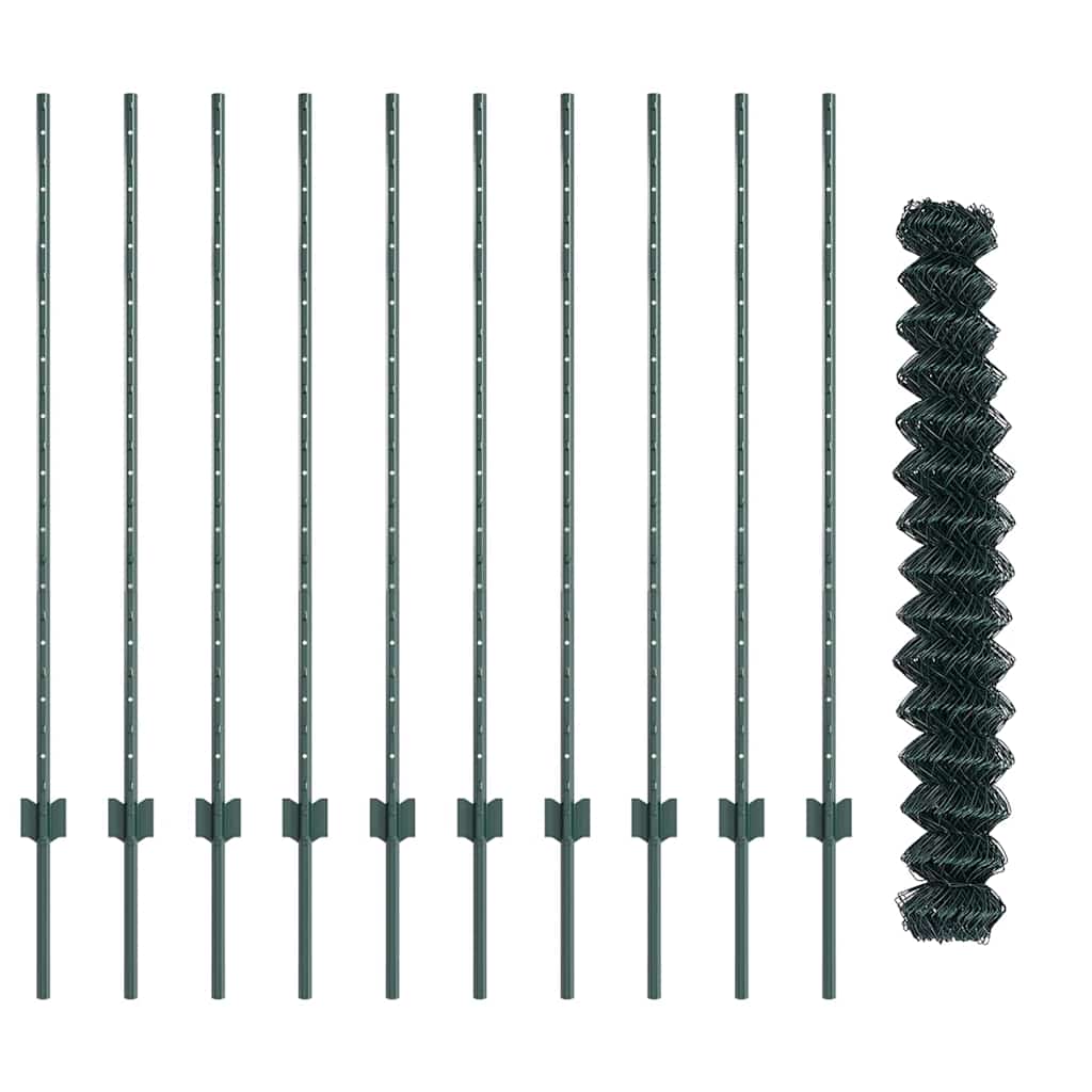 vidaXL Φράχτης αλυσίδας με 10 στυλοβάτες Πράσινος 1.2x10 μ Χάλυβας