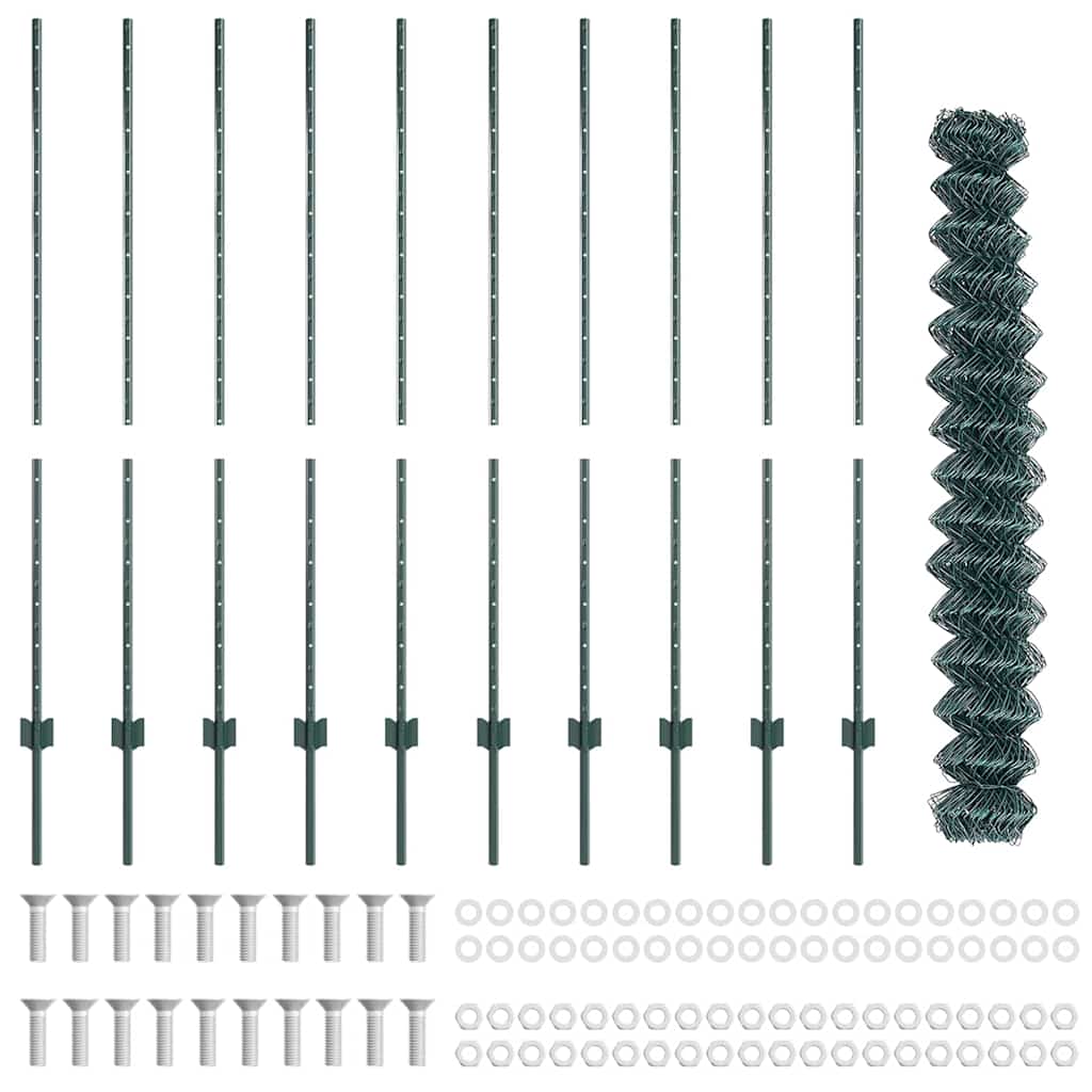 vidaXL Φράχτης Αλυσίδας με 10 Υ Πόστες Πράσινος 1.4x10 m Χάλυβας