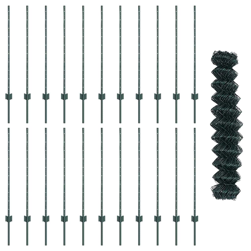 vidaXL Φράχτης Αλυσίδας με 22 Στήλες Πράσινος 1x25 μ Ατσάλι