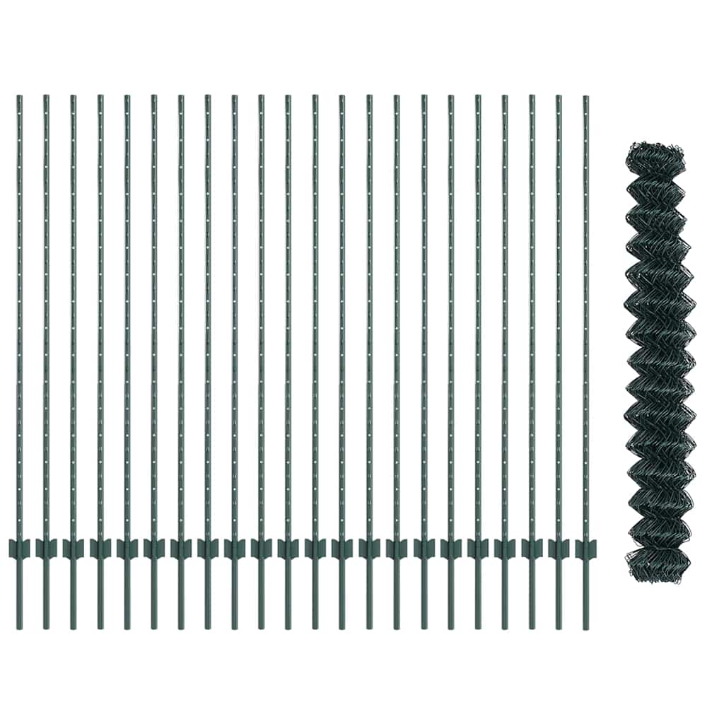 vidaXL Φράκτης Αλύσου με 22 U Posts Πράσινο 1.6x25 m Ατσάλι