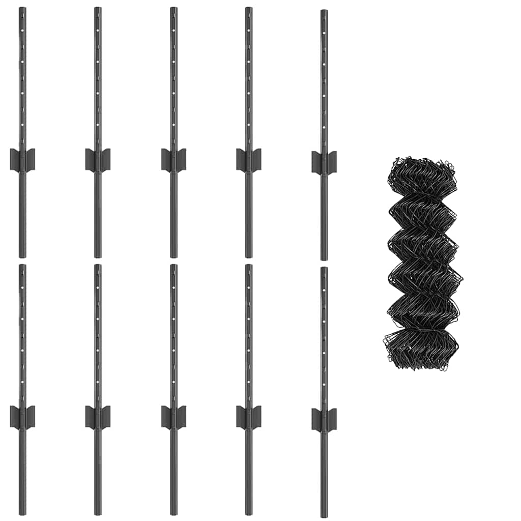 vidaXL Φράχτης Σχοινιού με 10 U Posts Γκρι 0.4x10 μ Ατσάλι