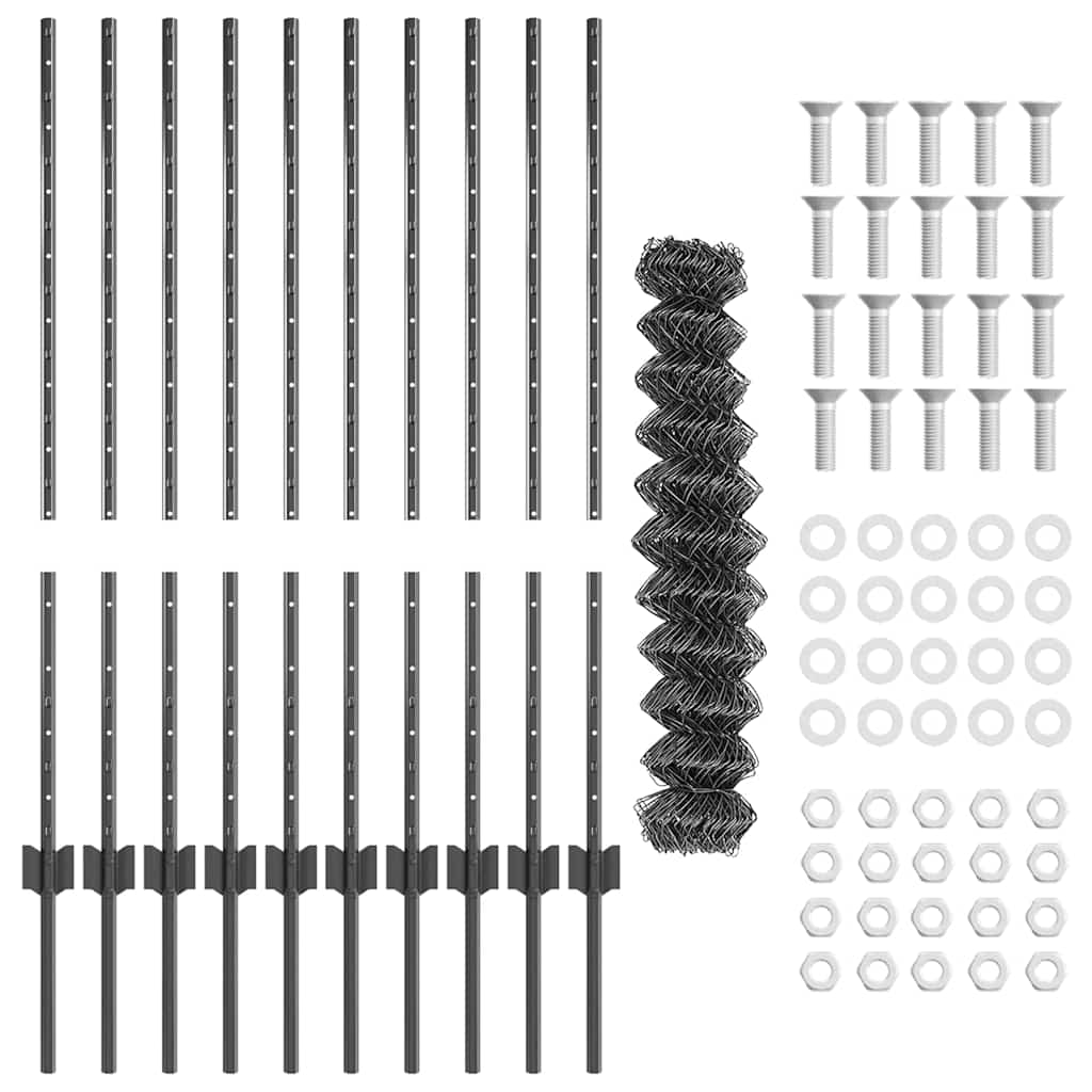 vidaXL Φράχτης από Αλυσίδα με 20 Υποστηρίγματα Γκρι 1x10 μ Ατσάλι