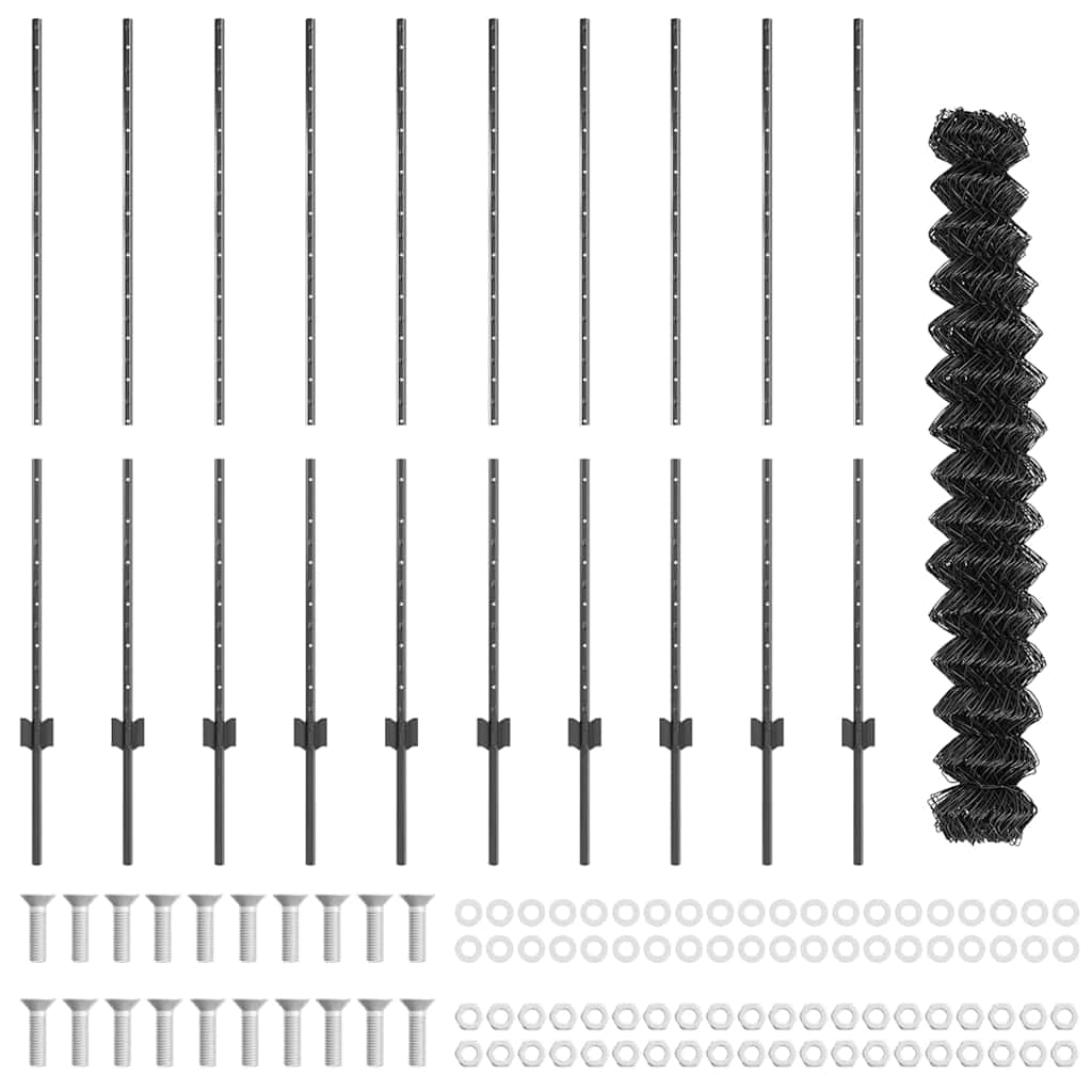 vidaXL Φράκτης Chain Link με 20 U Posts Γκρι 1.4x10 μ Ατσάλι
