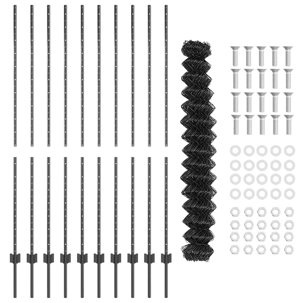 vidaXL Φράχτης αλυσίδας με 20 U Posts Γκρι 1.5x10 μ Ατσάλι