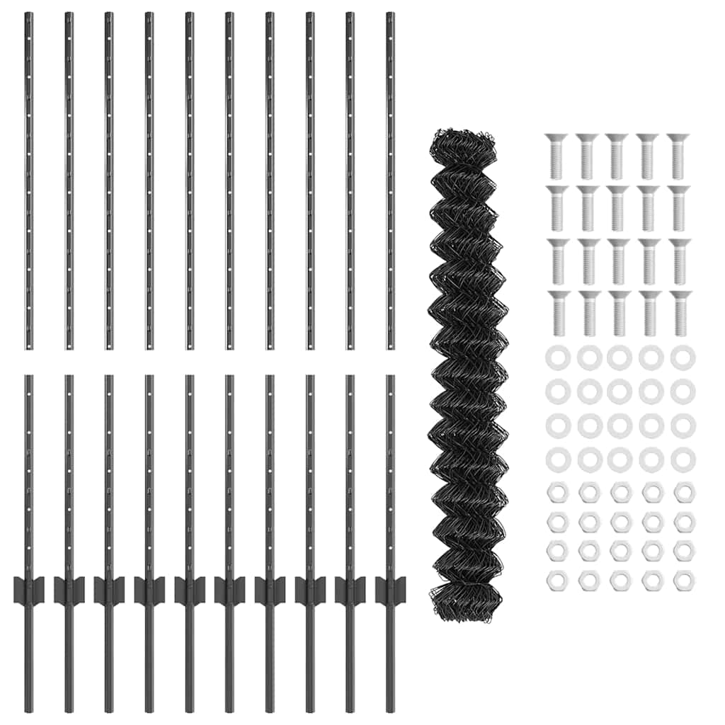 vidaXL Φράχτης από Αλυσίδα με 20 πόλους U Γκρι 1.2x10 μ Ατσάλι