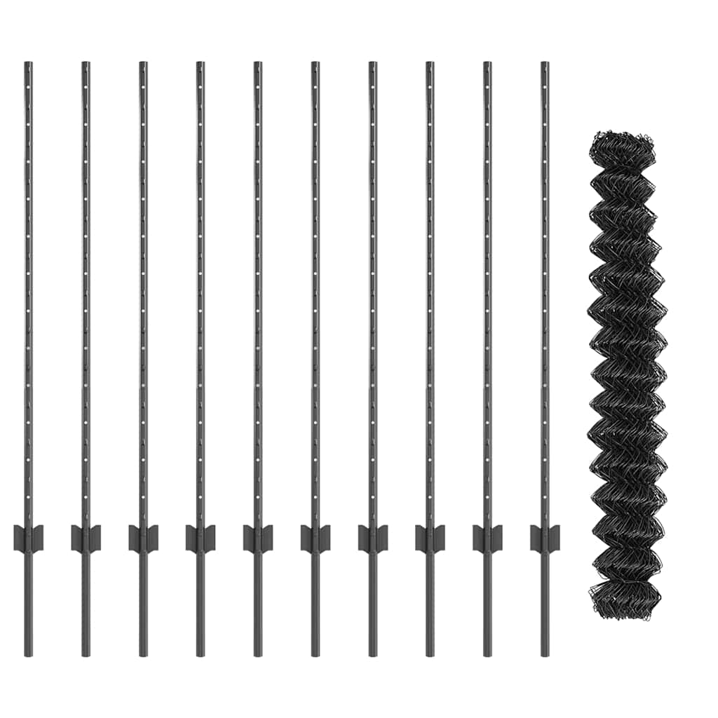 vidaXL Φράχτης από Αλυσίδα με 20 πόλους U Γκρι 1.2x10 μ Ατσάλι