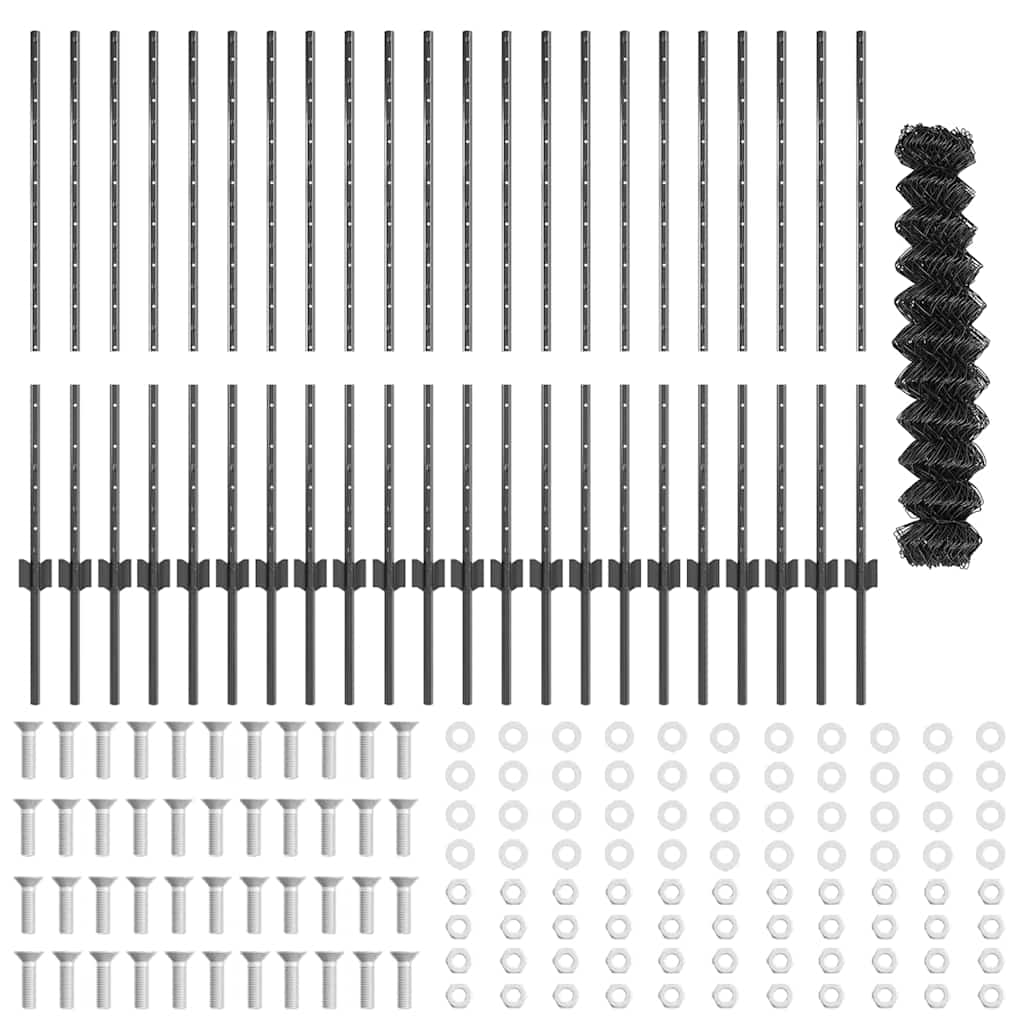 vidaXL Φράχτης Αλυσίδας με 44 U Posts Γκρι 1x25 μ Ατσάλι