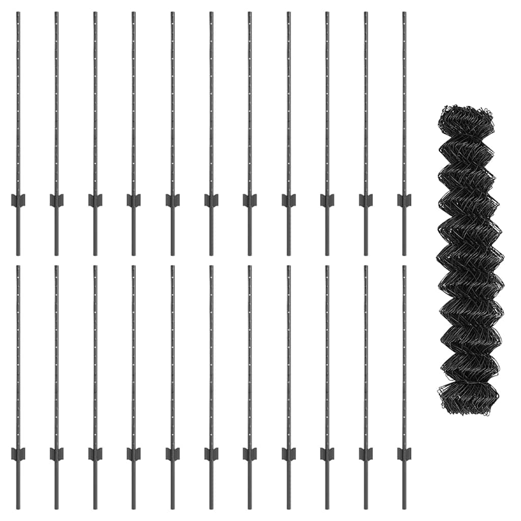 vidaXL Φράχτης Αλυσίδας με 44 U Posts Γκρι 1x25 μ Ατσάλι