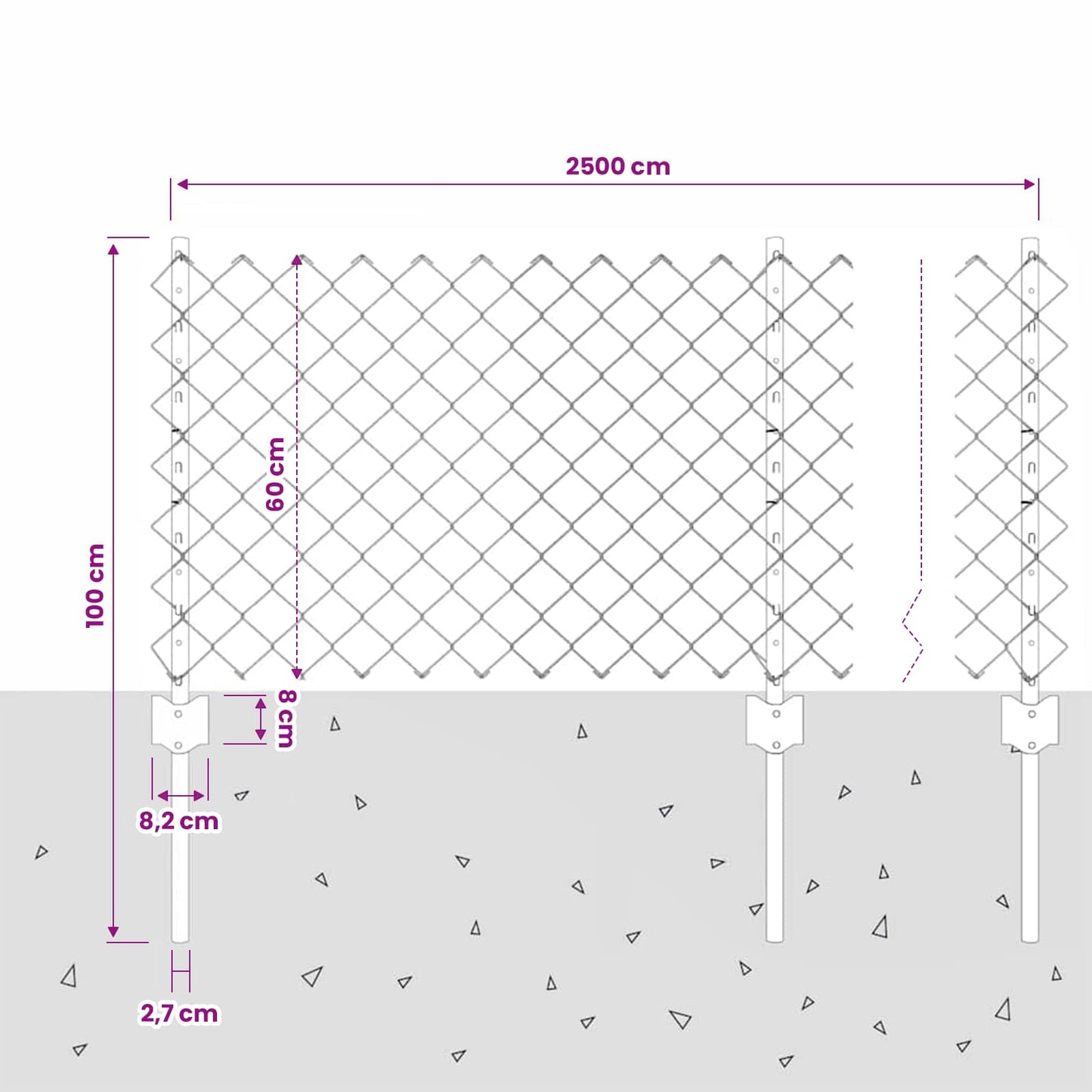 vidaXL Φράχτης αλυσίδας με στήλη 25 x 0,6 μ PVC-Επικαλυμμένο Ατσάλι