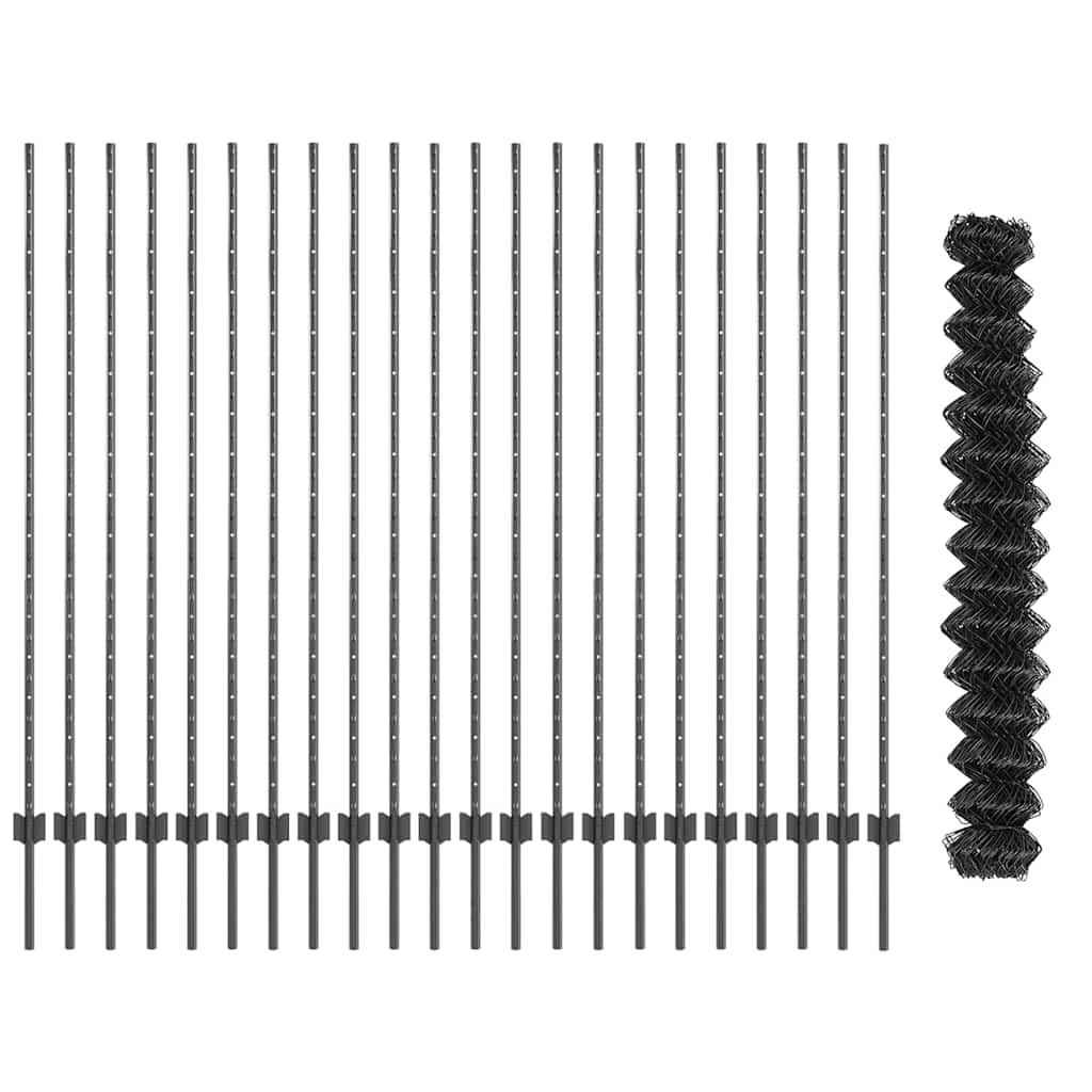 vidaXL Φράχτης Αλυσίδας με 44 U Posts Γκρι 1.6x25 μ Χάλυβας