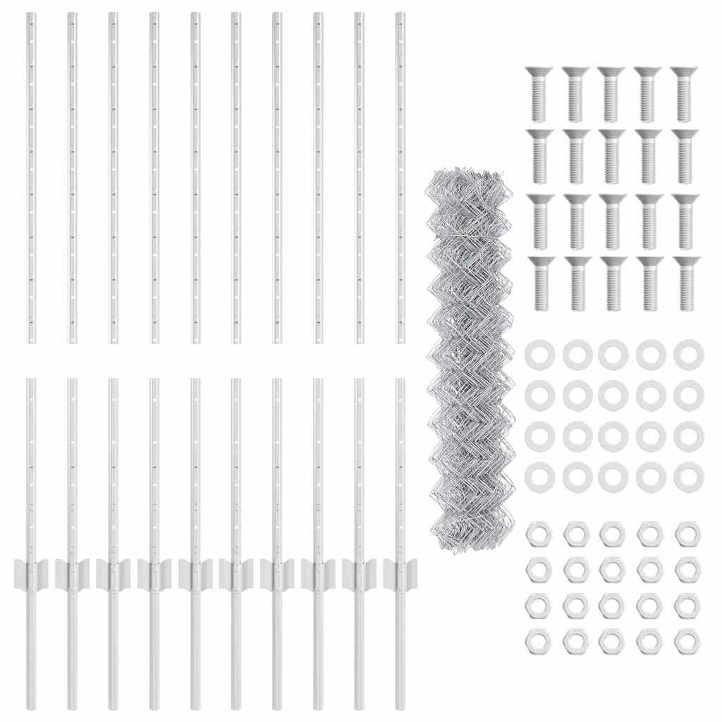 vidaXL Φράχτης Αλυσίδας με 20 U Πόλους Ασημί 1x10 μ Ατσάλι