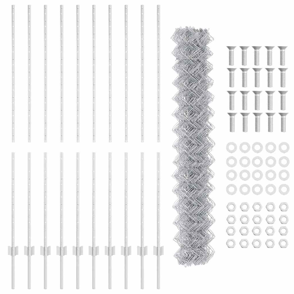vidaXL Φράχτης από αλυσίδα με 20 U Posts Ασημί 1.6x10 μ Χάλυβας