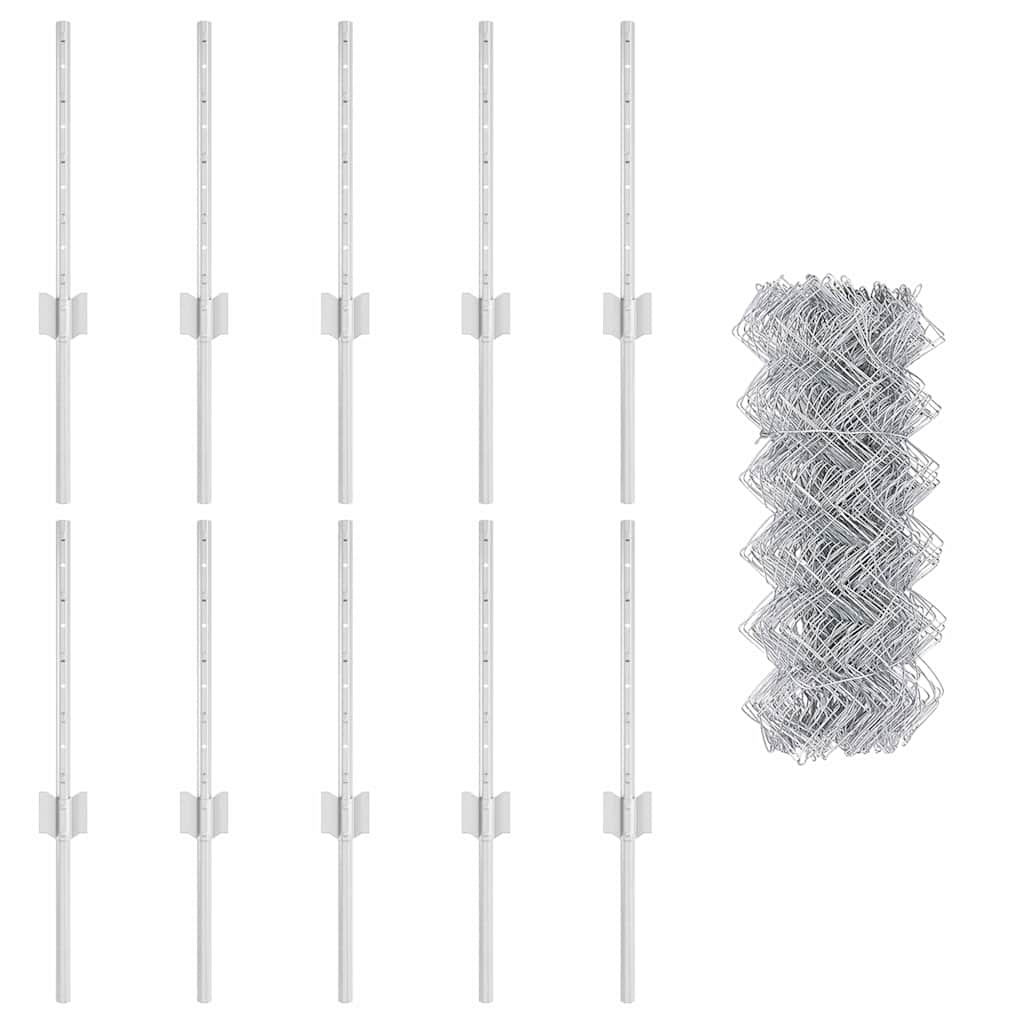 vidaXL Φράχτης αλυσίδας με 10 U Posts Ασημί 0.4x10 m Χάλυβας