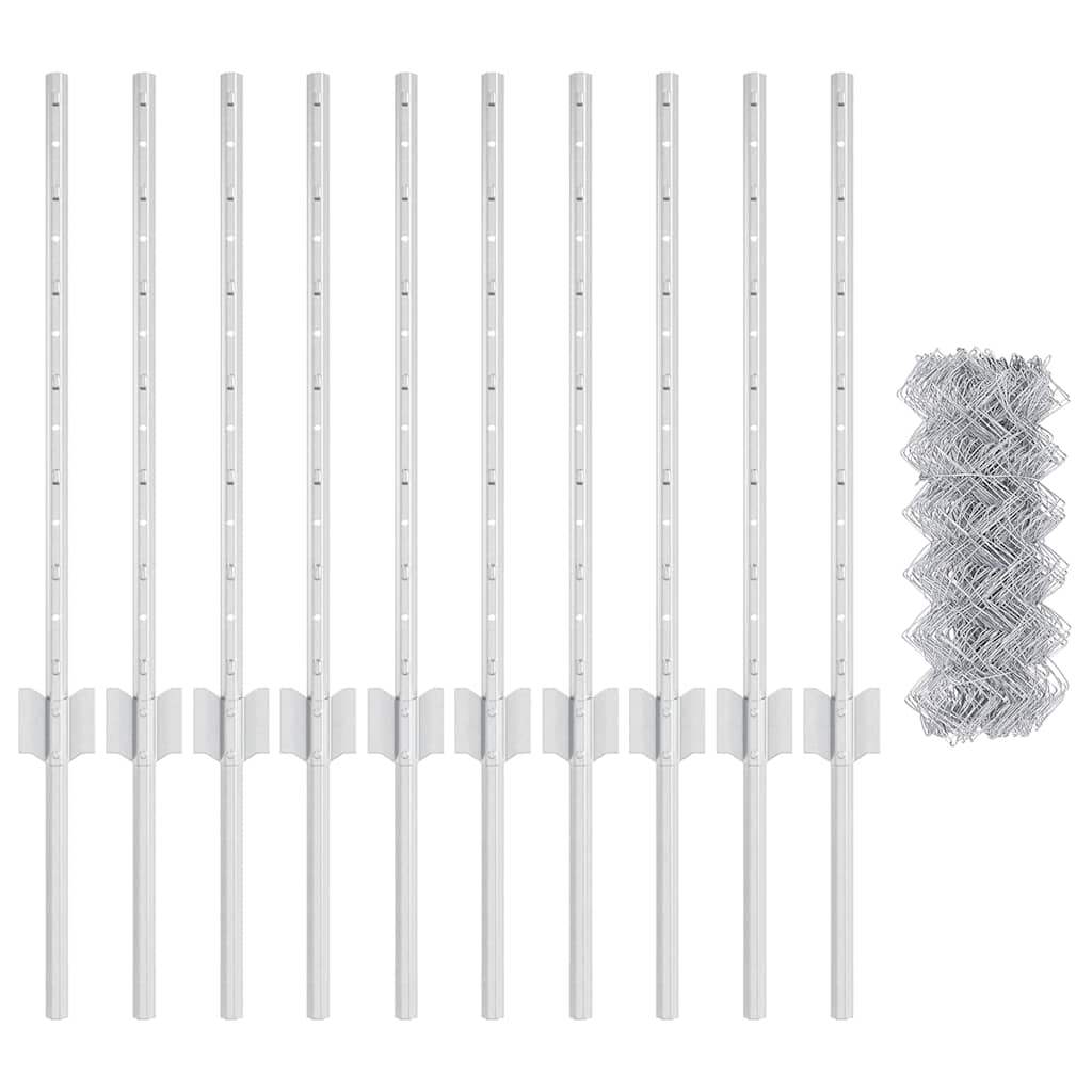 vidaXL Περίφραξη αλυσίδας με 10 U Posts Ασημί 0.6x10 μ Χάλυβας