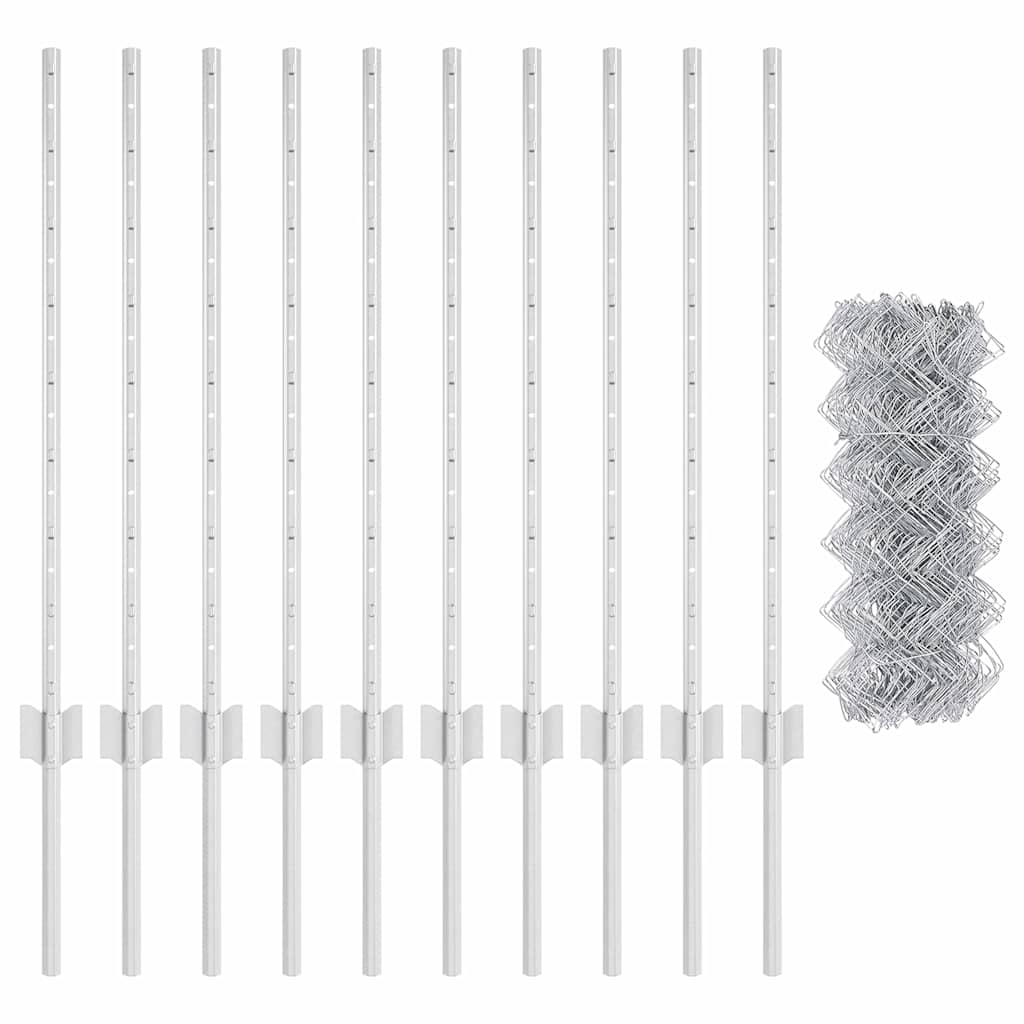 vidaXL Περίφραξη αλυσίδας με 10 U Posts Ασήμι 0.8x10 μ Χάλυβας