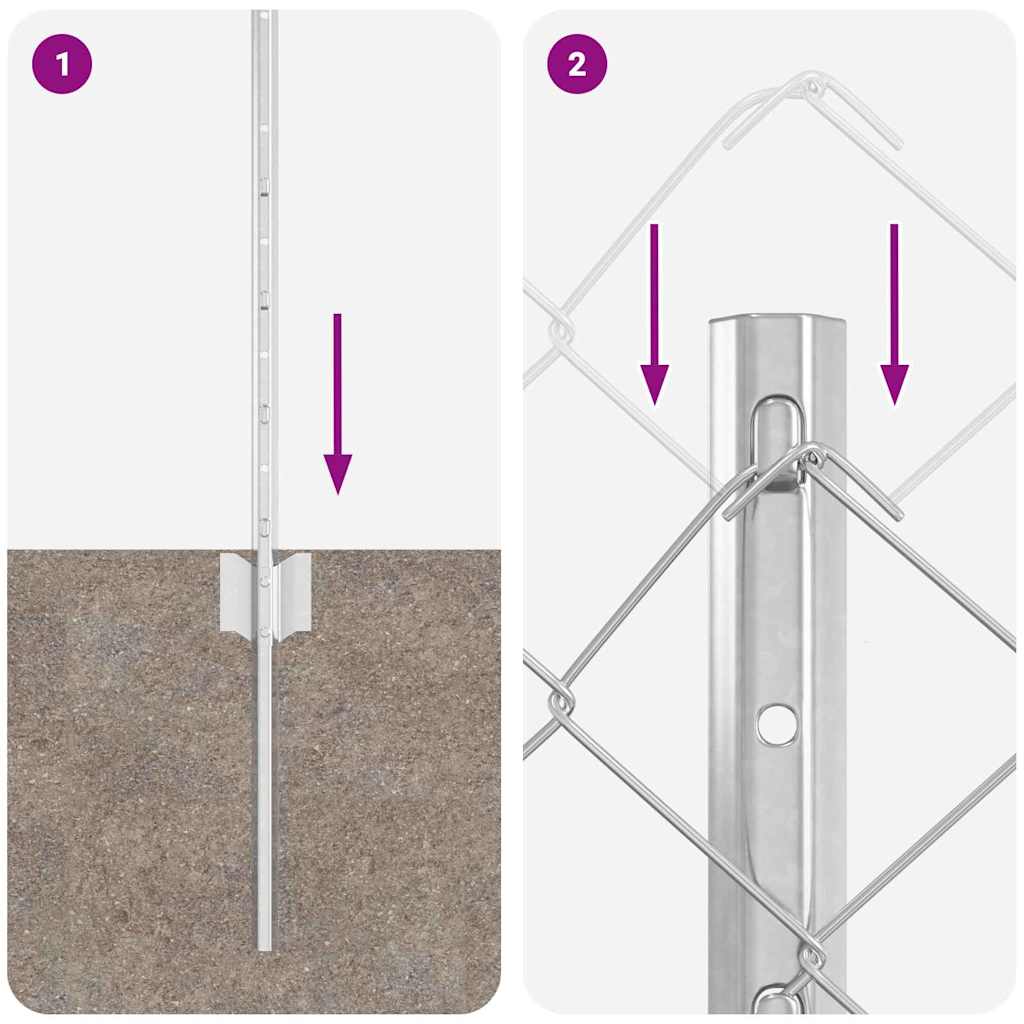 vidaXL Περίφραξη αλυσίδας με 10 U Posts Ασήμι 0.8x10 μ Χάλυβας